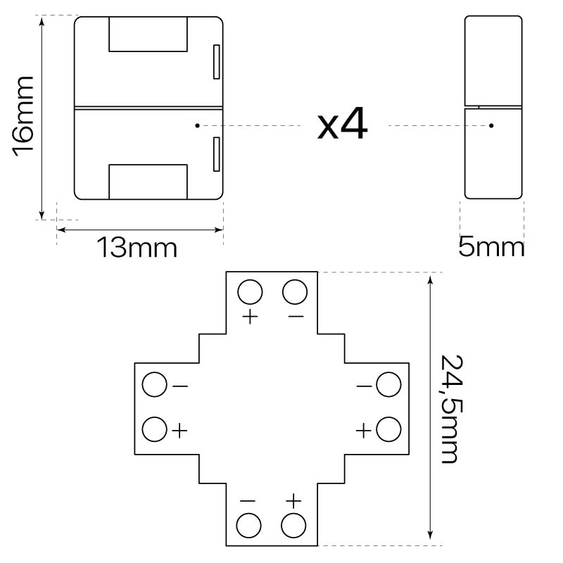 CONECTOR X (monocolor 2 pin) ENTRE TIRAS LED 8mm