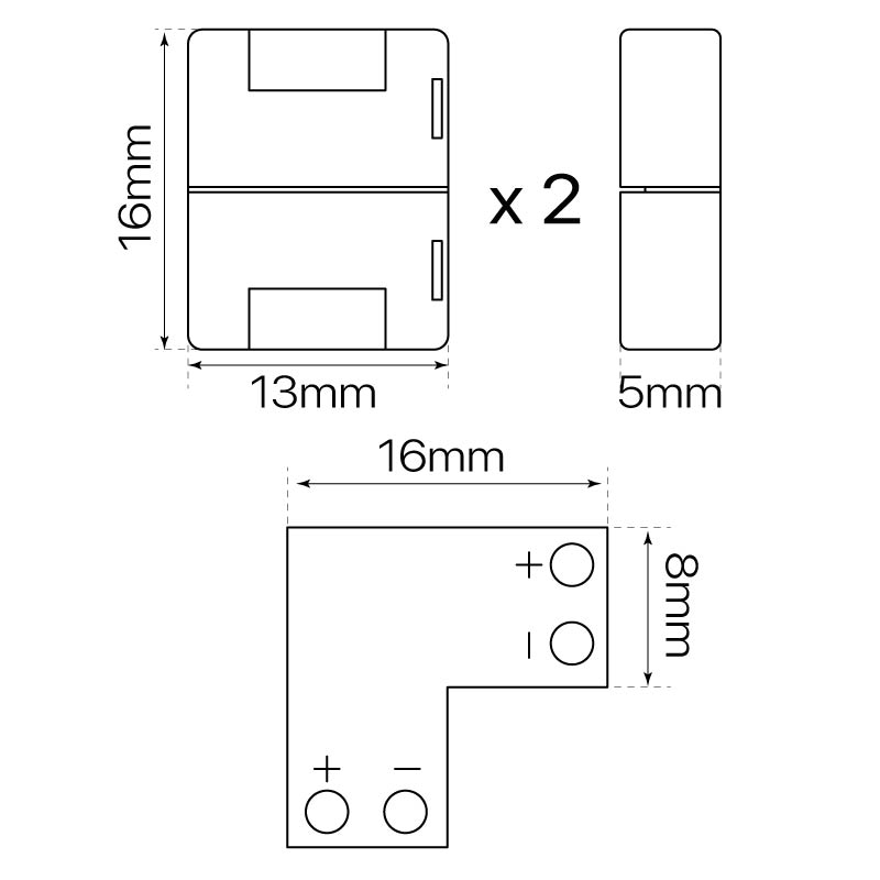 CONECTOR L (monocolor 2 pin) ENTRE TIRAS DE LED 8mm