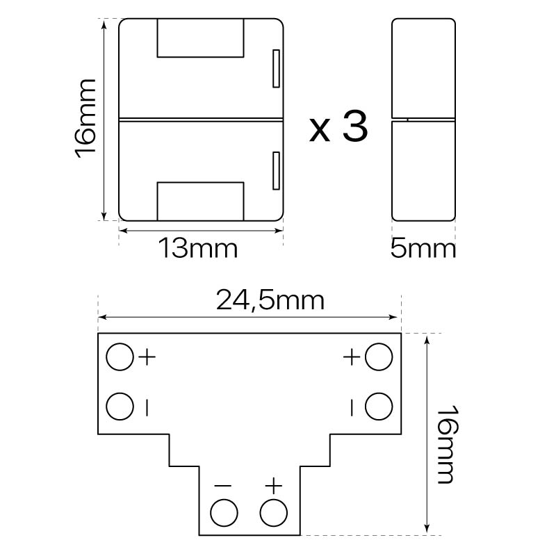 CONECTOR T (monocolor 2 pin) ENTRE TIRAS LED 8mm