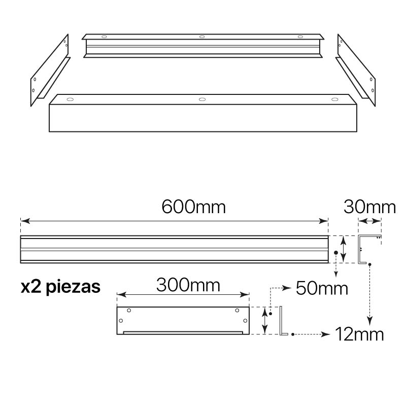 Panel Led techo 30 x 60 cm 25W extraplano. Marco blanco